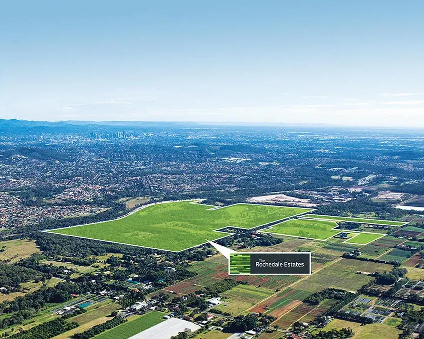 Aerial view over the Viva estate land at Rochedale, Brisbane